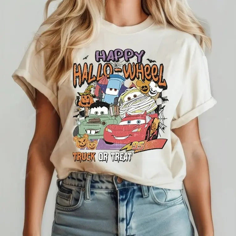 Retro Halloween Shirt, Halloween Car Shirt, Lightning Mcqueen Shirt, Halloween Family Trip Shirt, Trick Or Treat Shirt...
