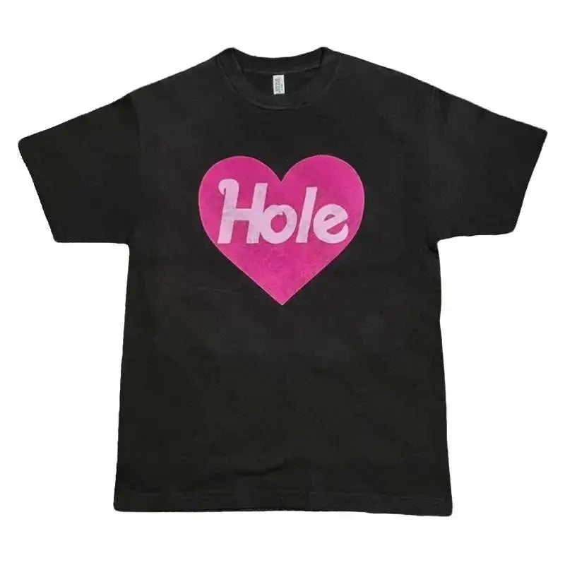 Retro Hole Baby Tee 90s Vintage Clothes for Women Women's Baby Tee Emo Anime Girl Woman T-shirts Female Clothing 2000s Clothes Y2k Top Kawaii Goth