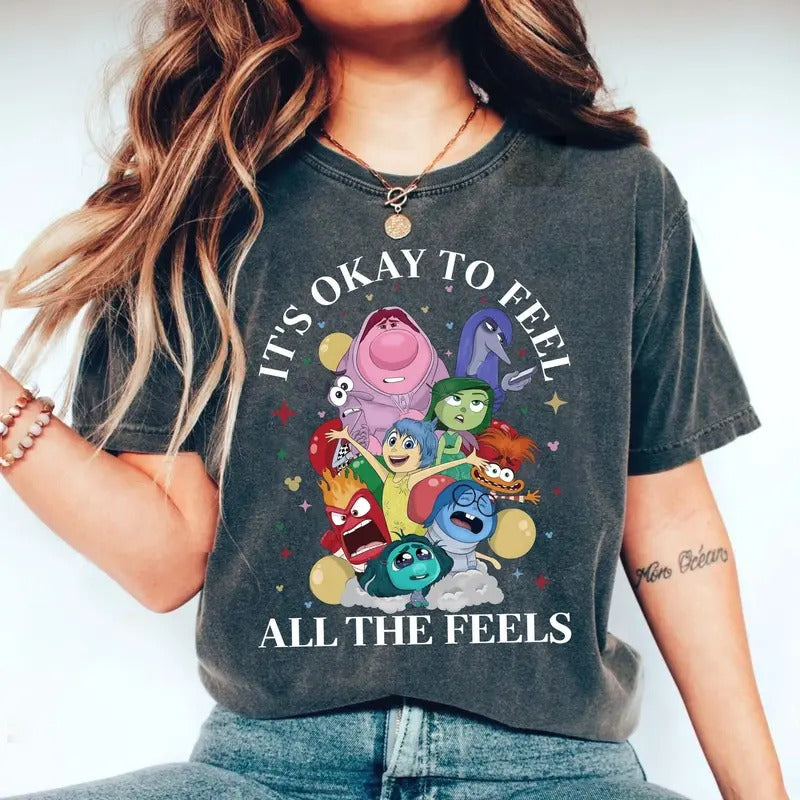 Retro It's Okay To Feel All The Feels T-Shirt, Inside Out Characters T-Shirt Hoodie, Sweatshirt | InkThreadWorks.com