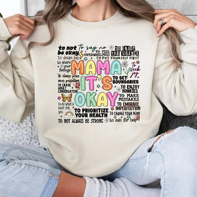 Retro Mama It's Okay Sweatshirt And Shirt, Mama Tshirt, One Mental Health Breakdown Shirt, Mental Health Matters Tee,...