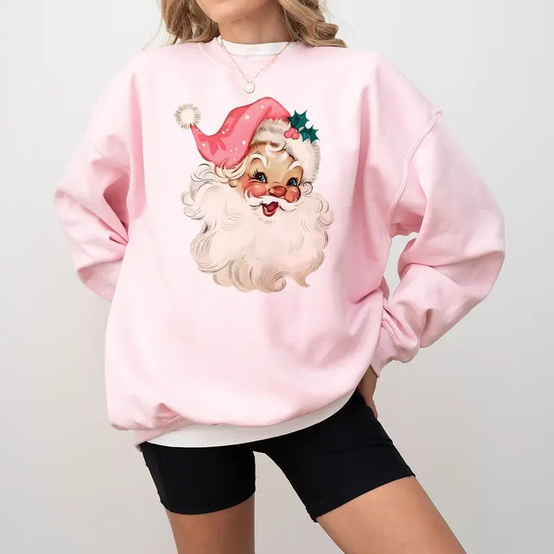 Retro Pink Santa Christmas Sweatshirt, Pink Christmas Sweater, Christmas Matching Sweatshirt, Vintage Pink Santa Christmas Crewneck, Winter Holiday Shirt, Xmas Christmas Gift Shirt