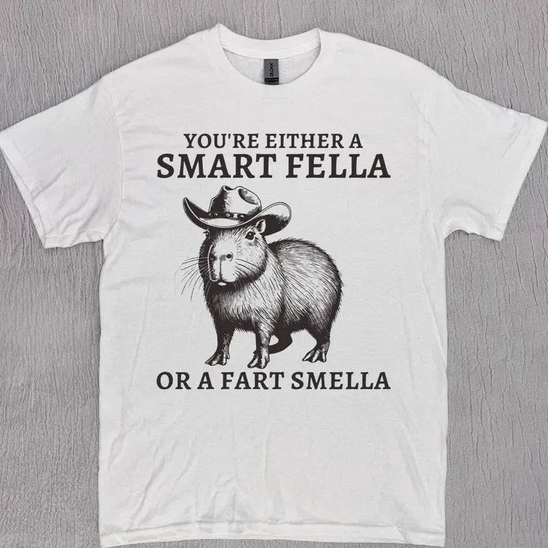 Retro Smart Fella Capybara 90s Shirt, Funny Capybara Vintage T-shirt, Vintage 90s Shirt, Washed Shirt, Vintage Distressed Tee, Funny Gift Classic Cotton