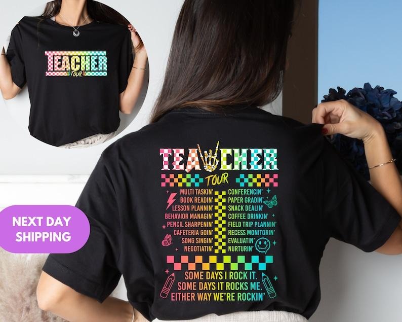 Retro Teacher Tour Front and Back Print Shirt, Gift for Teacher, Teacher Tour Shirt, End of Year Shirt, Teacher Gift, Back To School Shirt T-shirt, sweater and Hoodie