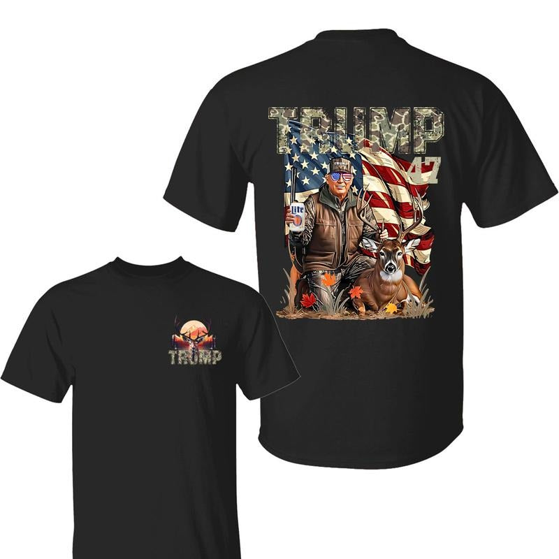 Retro Trum Hunting With Miler Lite Shirt, Trump and Your Hunt Deer, Hunter Trum Shirt Gift for Trummp Supporter, Full...