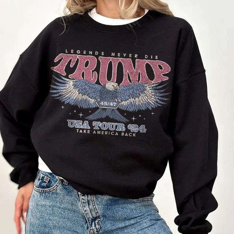 Retro Trummp 2024 Election Crewneck Take America Back Republican Sweatshirt Vintage Style MAGA Sweater Eagle Graphic Crewneck 45 47 Shirts, Heavy Blend Crewneck Sweatshirt