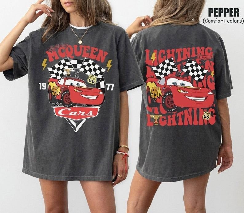 Retro Two Side McQueen Cars Shirt, Cars Movie T-Shirt, Lightning McQueen Shirt, Piston Cup Champion Shirt, Lightning McQueen Number Shirt Casual Cotton style 02