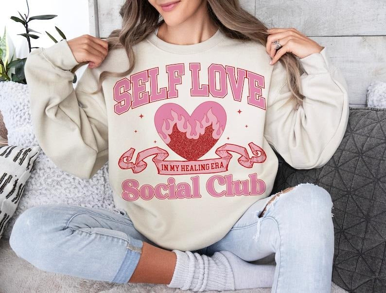Retro Valentines Sweatshirt Valentines Day , Self Love Club, Trendy , Love , Heart Candy , T-Shirts, Hoodie