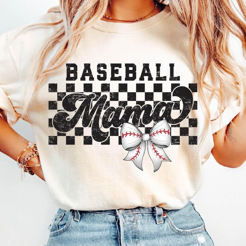 Retro baseball mama checkered T-Shirt, Baseball Mama T-Shirt, Retro Checkered Baseball Shirt, Sport Mom T-Shirt, Game Day...