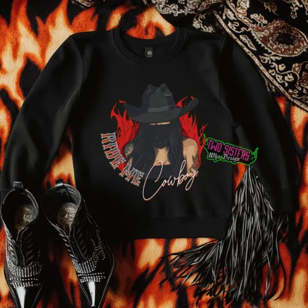Ride Me Cowboy - Black Crewneck Sweatshirt | Punk, Alt, Grunge, Goth, Skeleton, Western Style T-Shirts, Hoodie