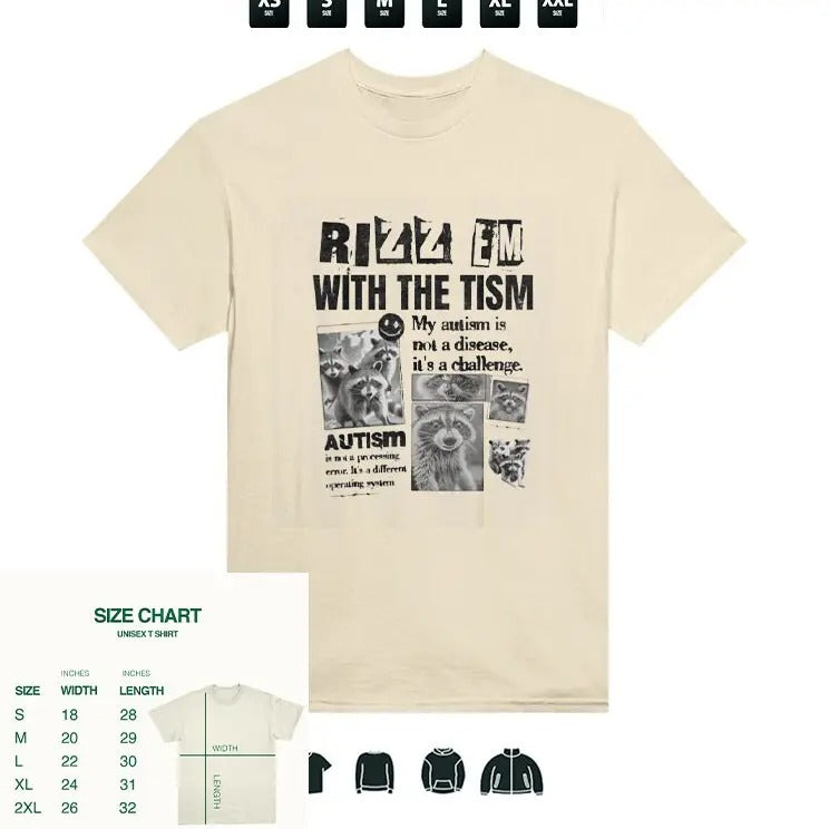 Rizz 'em with the tism T-Shirt Trending Raccoon Tee, Gifts Hoodie, Sweatshirt | InkThreadWorks.com