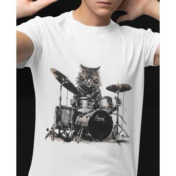 Rock Cat Playing Drums Shirt, A Funny Drums Cat T-Shirt, Cat lovers tee, Rock lovers tshirt, Concert festival t shirt, Great gift made in usa
