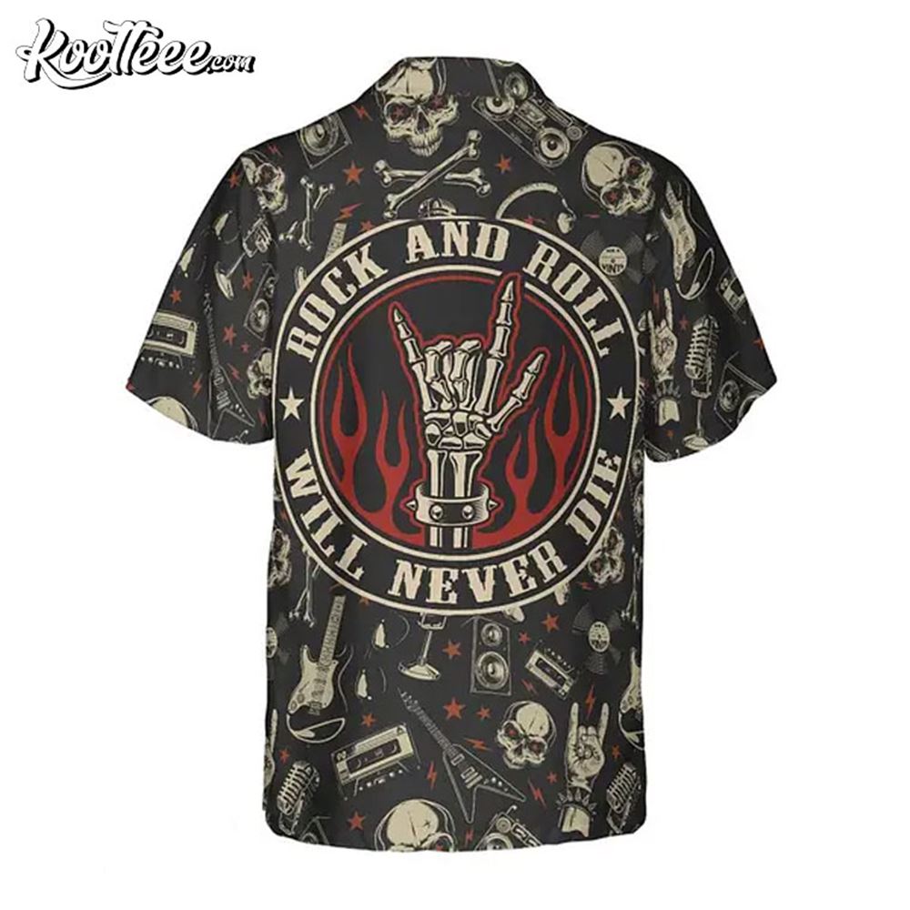Rock N Roll Will Never Die Electric Guitar Skull Hawaiian Shirt