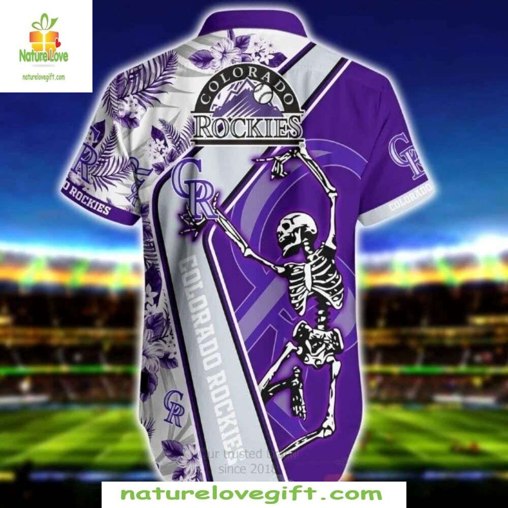 MLB Hawaiian Shirt Rockies Purple Skeleton Dance Tropical Baseball Apparel