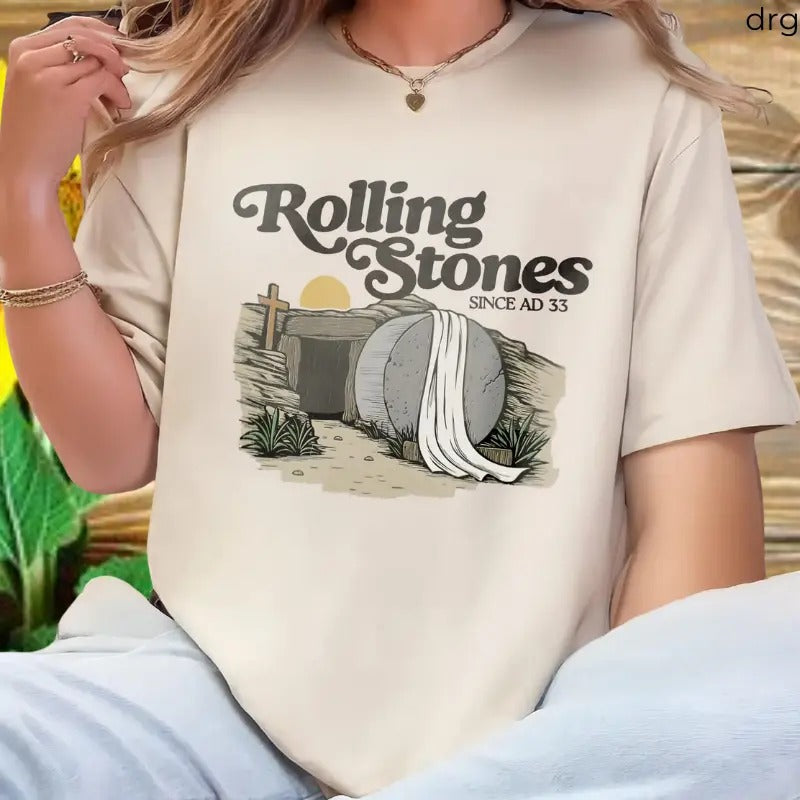 Rolling Stones Shirt, Gifts Tee For Men Women, Trendy Easter Clothing, Jesus Christ Shirt, Gift For Christian, Faith-Based Graphic Tee, Gift For Her Casual Cotton