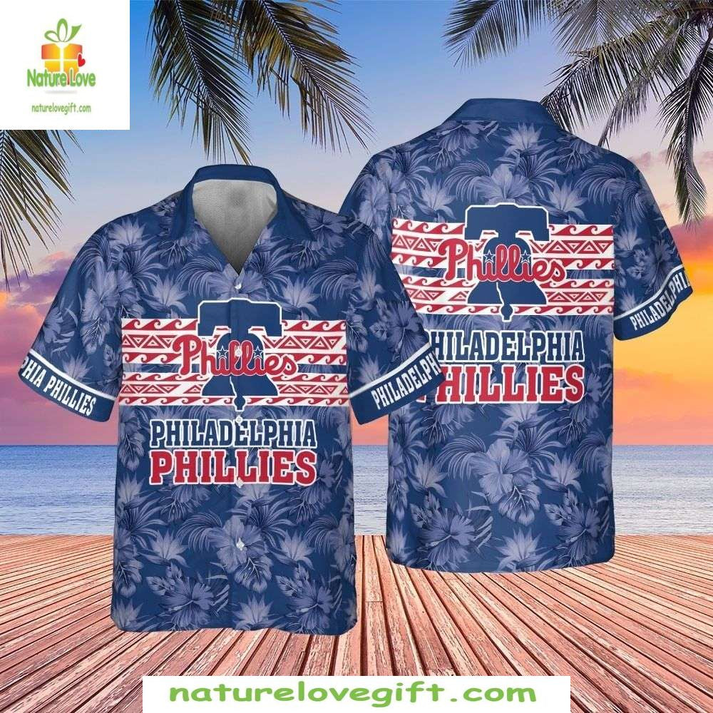 MLB Phillies Hawaiian Shirt Royal Blue Philadelphia Baseball Apparel