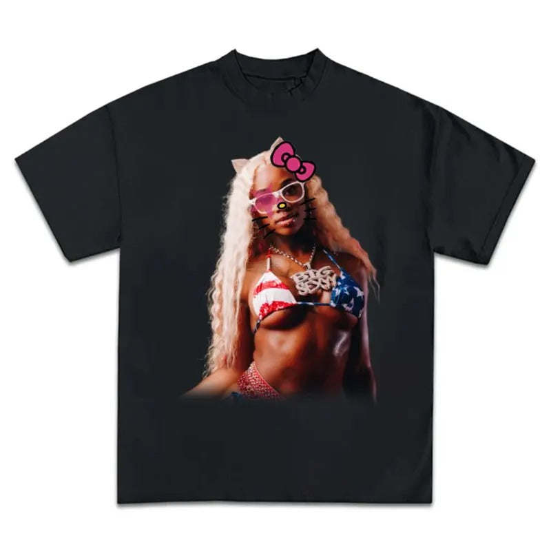 S Red Kitty Super Star Graphic Rap Tee Shirt Streetwear New Design