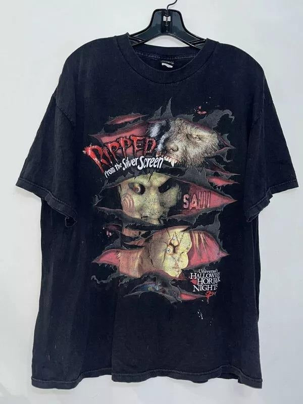 SAW Movie Baggy Horror Halloween Cyber Grunge black T Shirt NH11833