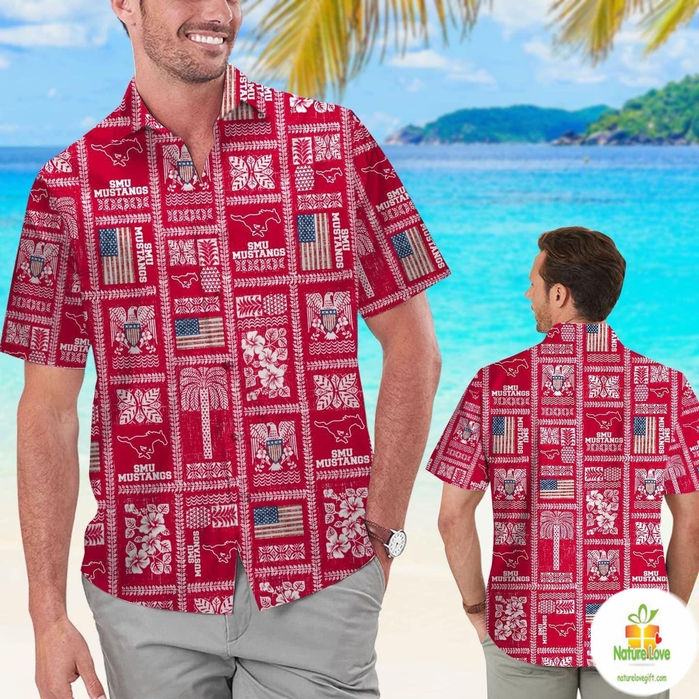 SMU Mustangs Hawaiian Shirt Summer Aloha Tropical Fan Gear