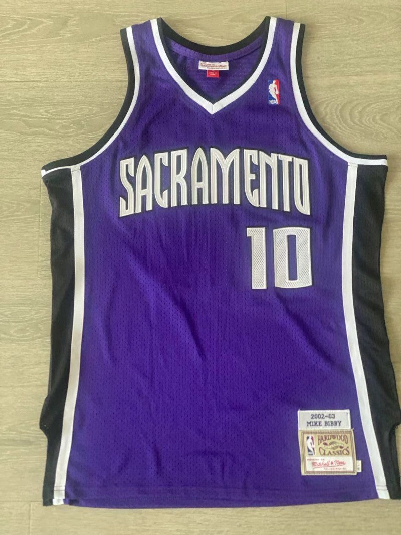 Sacramento Kings #10 Mike Bibby mitchell&ness Kings 10 # Bibby 2002-03 Season Purple Embroidered Style 1