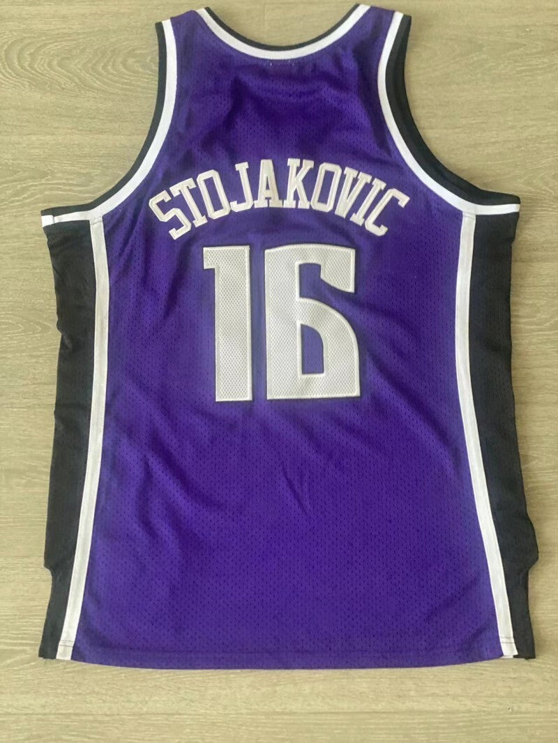 Sacramento Kings #16 Peja Stojakovic mitchell&ness Kings 16 # Ja 2002-03 Season Purple Embroidered Style 2