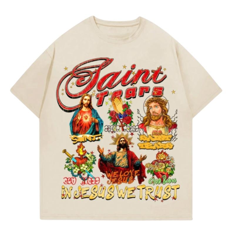 Saint Tears T-Shirt - Vintage Jesus Christ Y2K Religious Aesthetic, Vintage Y2k Graphic Tee, For Men & Women, Menswear Tops Streetwear Crewneck