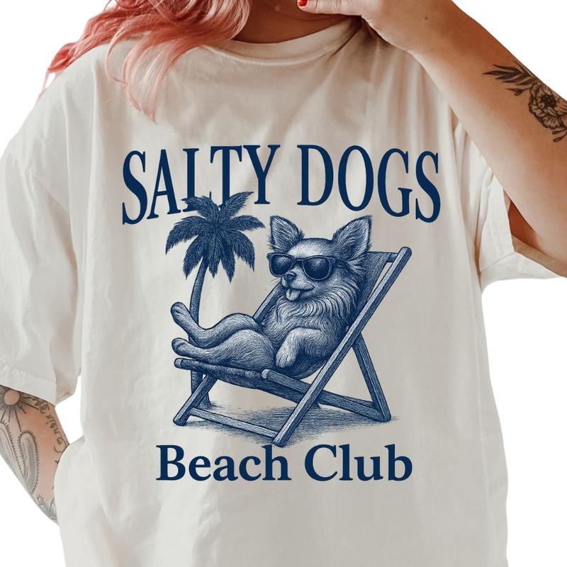Salty Dogs Beach Club Long Haired Chihuahua Shirt ~ Unisex Apparel Relaxed Fit Printed In The USA Clothing Womenswear...