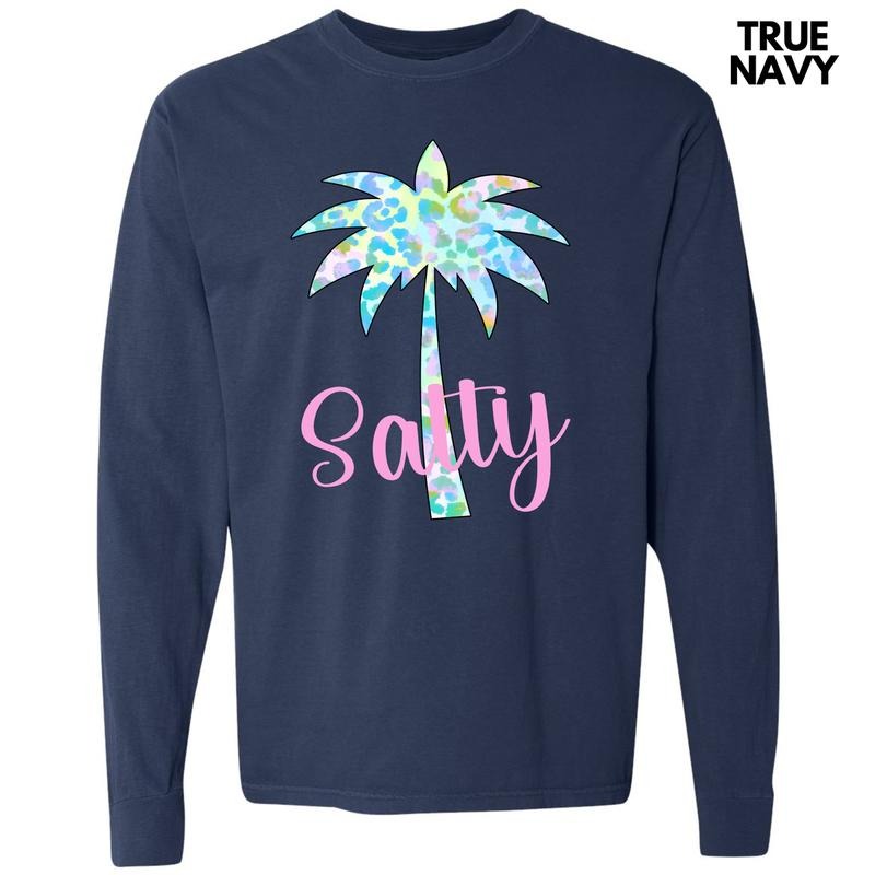 Salty Palm Tree Long Sleeve Comfort Colors T-Shirt 'NLB' Hoodie, Sweatshirt | InkThreadWorks.com
