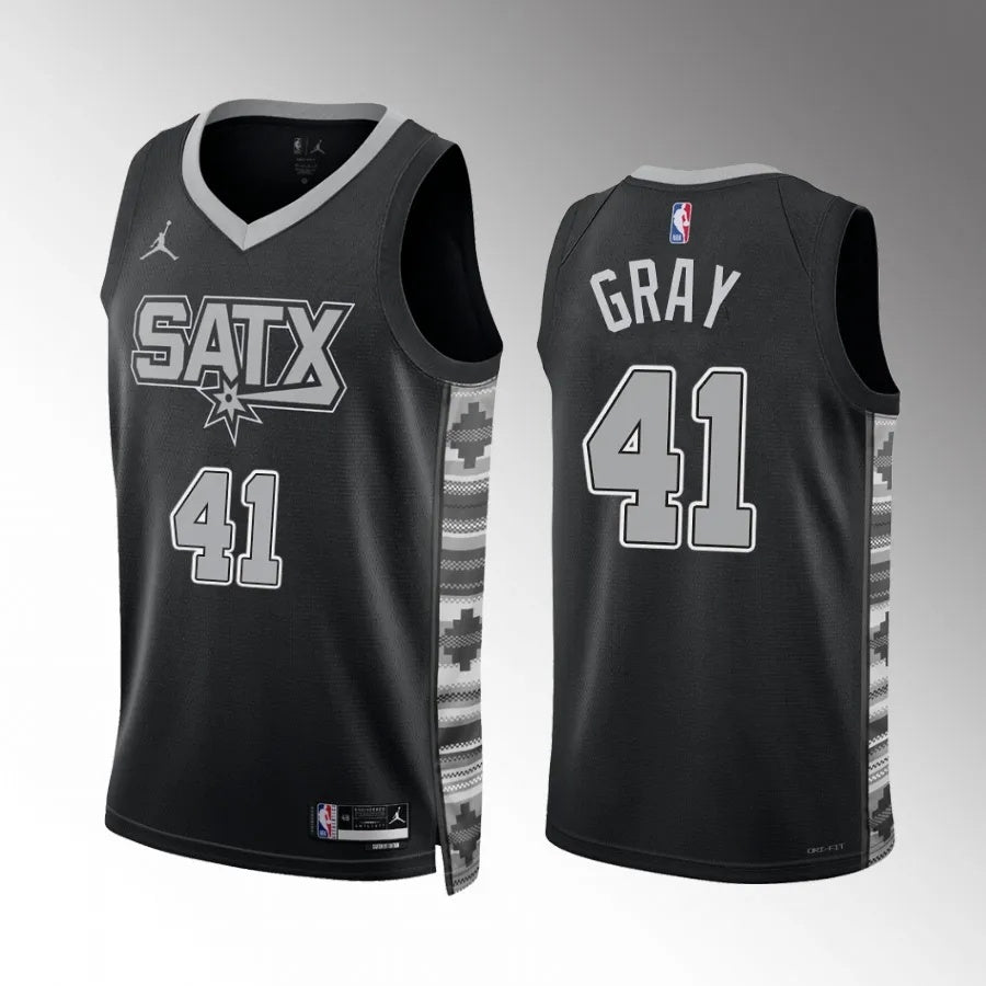 San Antonio Spurs #41 RaiQuan Gray Black Statement Edition Men Jersey Style 2