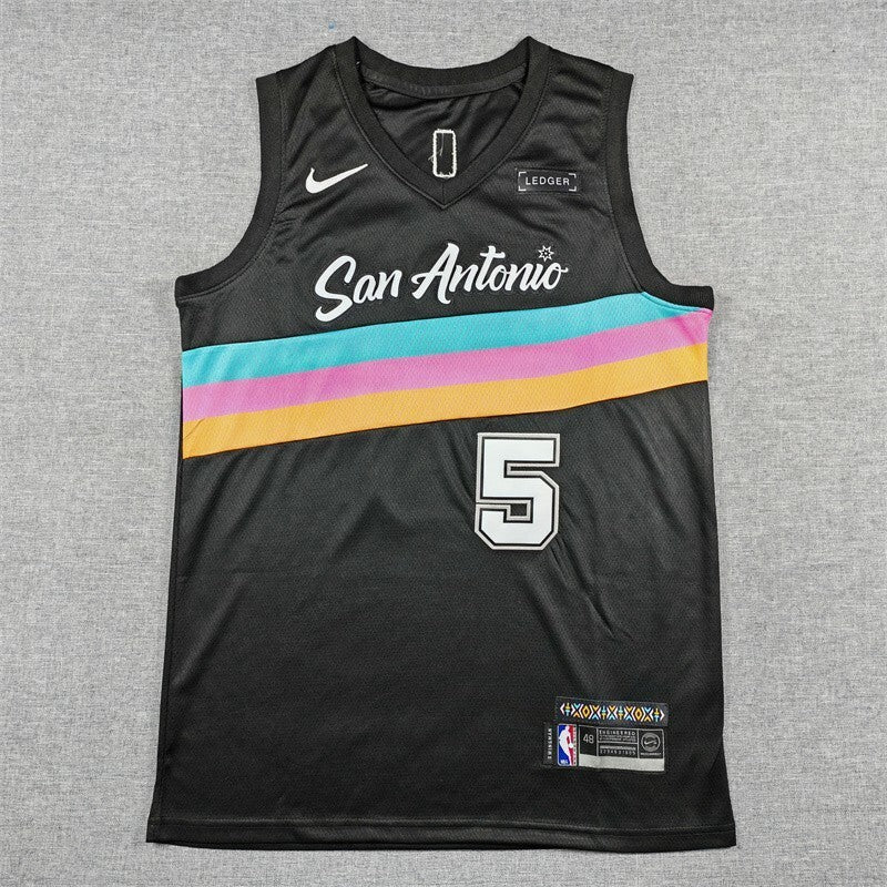 San Antonio Spurs #5 Stephon Castle 26 Spurs 5 Black City Edition Style 2
