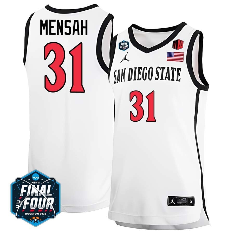 San Diego State #31 Nathan Mensah 2023 Final Four College Basketball Limited Jersey – White