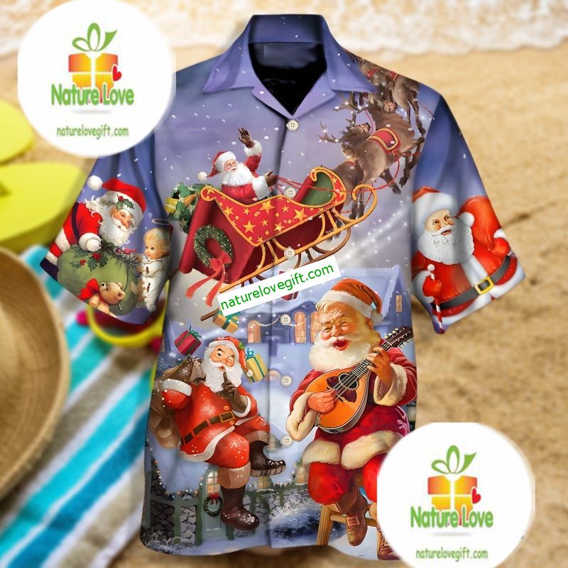 Santa Claus And Reindeer Purple Family Hawaiian Shirts