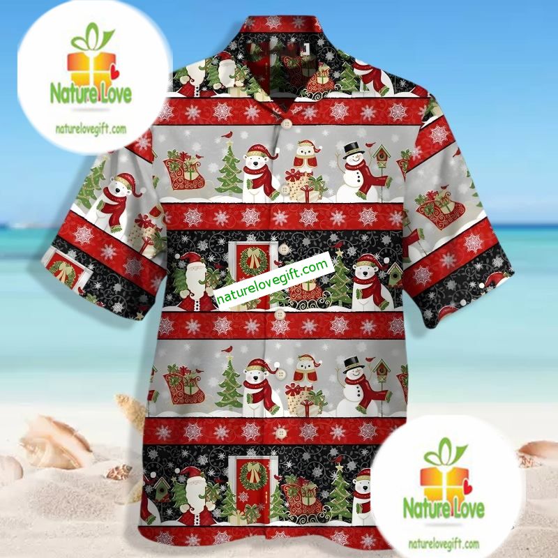 Santa Claus And Snowman Red Ulgy Pattern Family Hawaiian Shirts