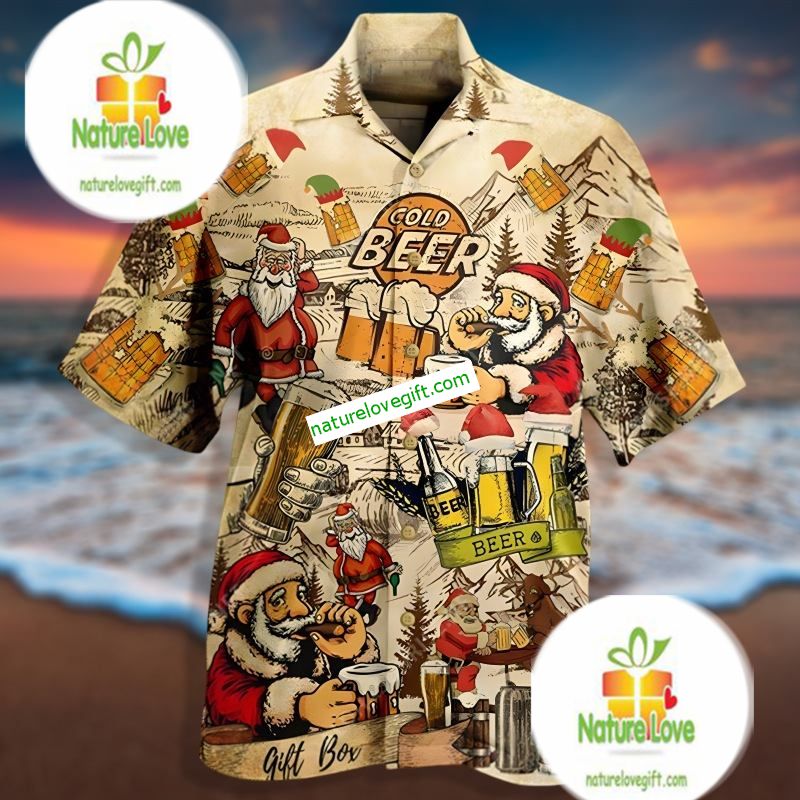 Santa Claus Cold Drinking Beer Yellow Original Hawaiian Shirt