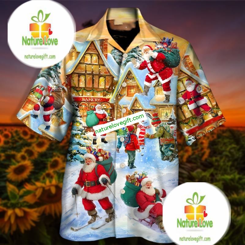 Santa Claus In The Town Yellow Nice Hawaiian Shirts