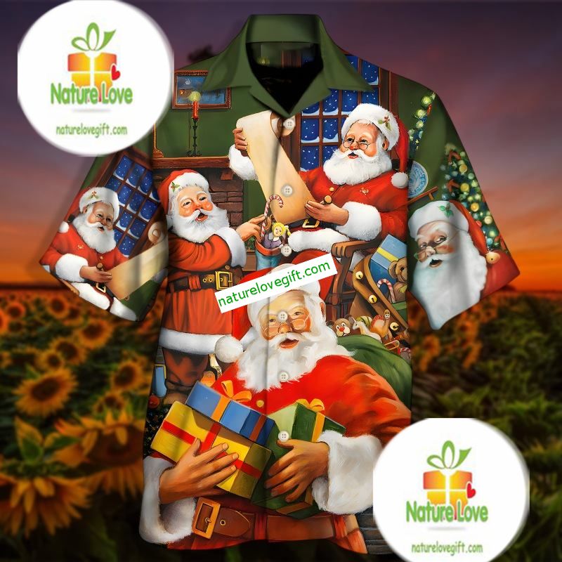Santa Claus Is Wrapping Presents Red Hawaiian Shirt Print