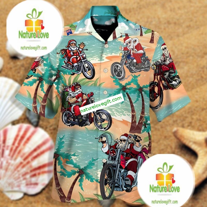 Santa Claus Ride Motorbike Plus Size Hawaiian Shirt