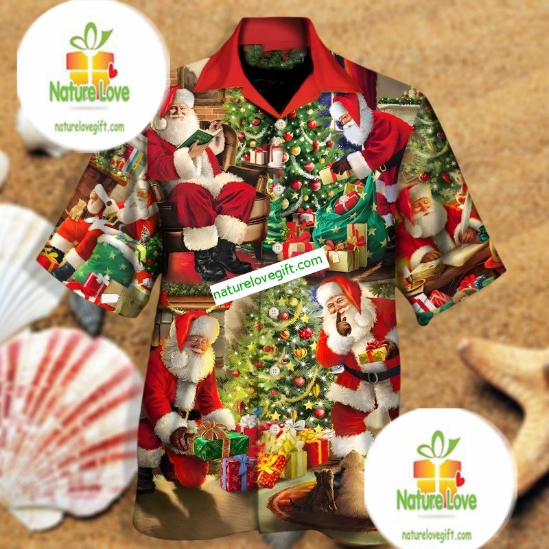Santa Claus Story Gift Family Red Western Hawaiian Shirt