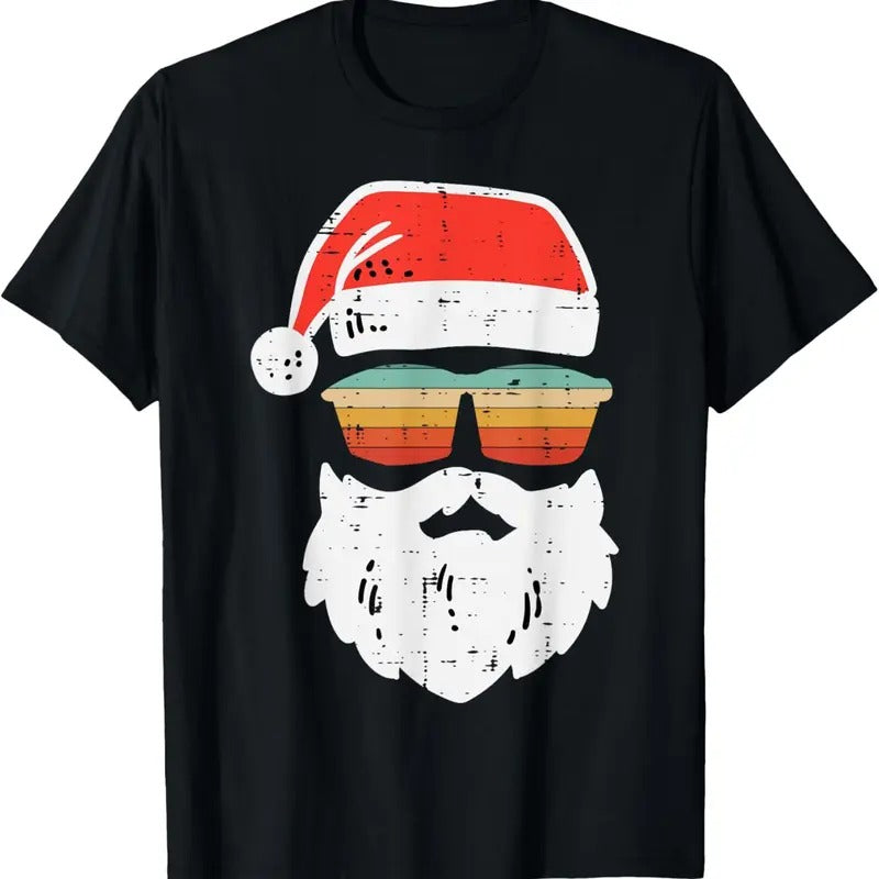Santa Face Retro Sunglasses Christmas Xmas Men Women Kids T-Shirt Hoodie, Sweatshirt | InkThreadWorks.com