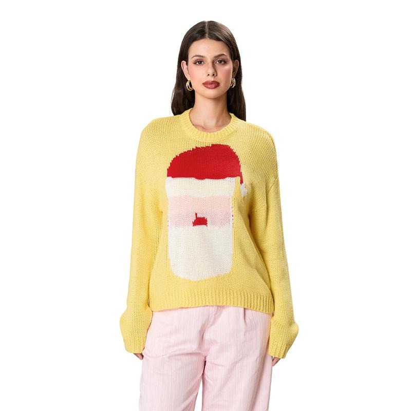 Women's Christmas Sweaters Classic Reindeer/Snowman/Santa Print Long Sleeve Round Neck Knit Jumper Tops Spring Womenswear