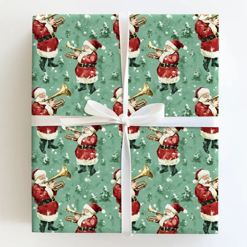 Santa's Trumpet Serenade Christmas Wrapping Paper Seasonal Gift Wrap T-Shirts, Hoodie, Sweatshirt | InkThreadWorks.com