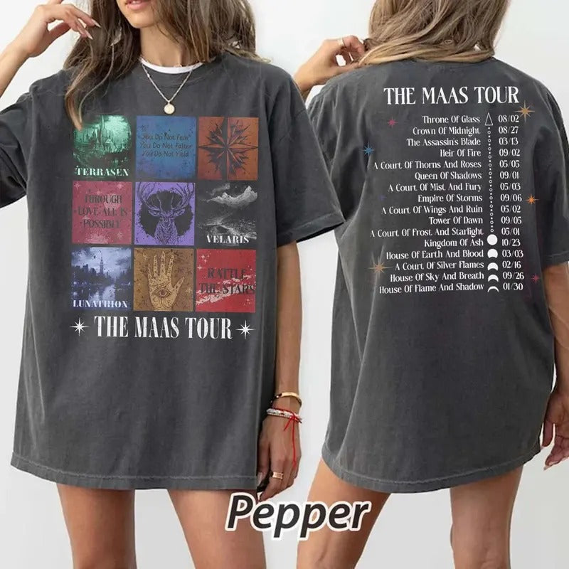 Sarah J. Maas Eras Tour Comfort Colors Shirt - The Maas Tour Tee, ACOTAR, Crescent City, Throne of Glass Merch, SJM Fan Apparel Top Womenswear Underwear Lady