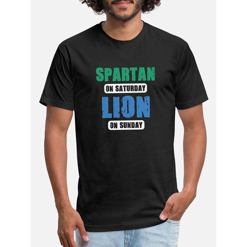 Saturday Lions Sunday Funny Detroit Funny Men's Short Sleeve Graphic T-Shirt Collection Black Made in USA