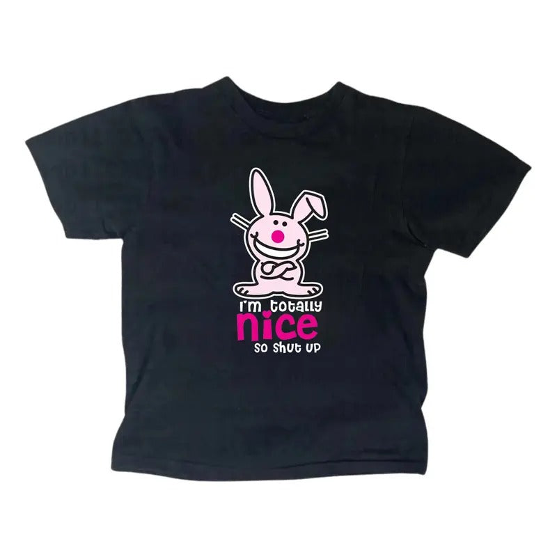 Scene Clothing Funny Happy Bunny Baby Tee, Gothic Emo Girl Top, Casual Cotton Short Sleeve, Fitted Crew Neck, Summer...