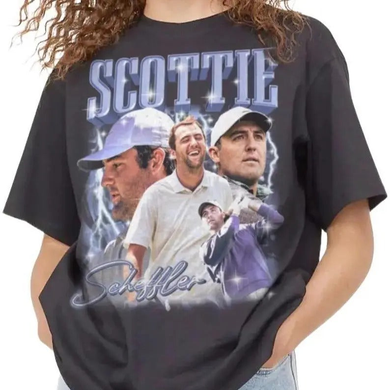 Scottie Scheffler Shirt American Sport Unisex Bootleg Bestseller Design Graphic Tee Homage Bootleg Vintage 90s Style Scottie Scheffler T-Shirt PGA Masters The Open Golf Casual Classic Cotton Fabric Menswear Top