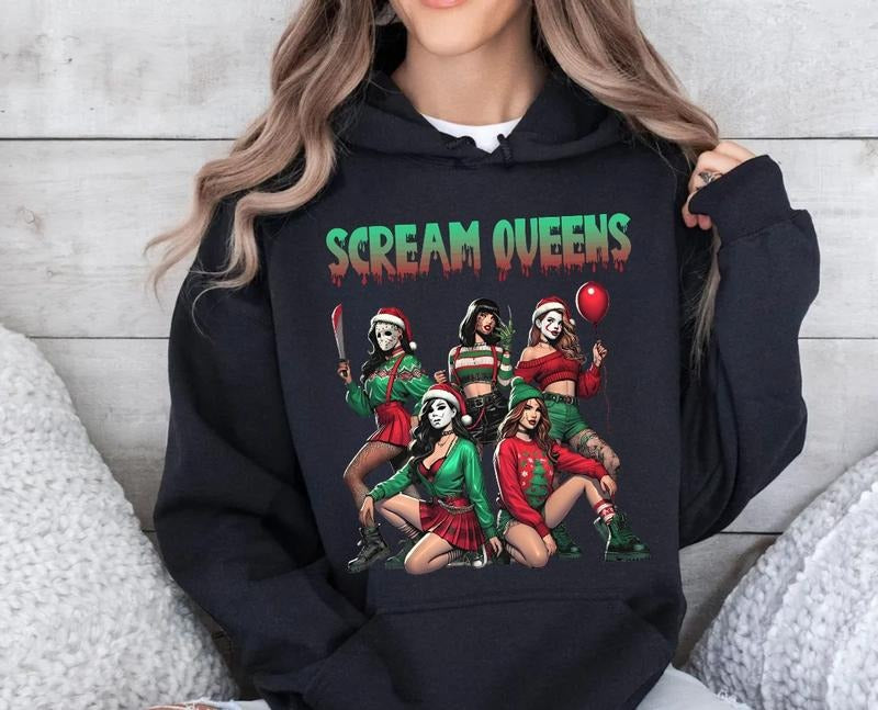 Scream Queens Halloween Characters Christmas Sweatshirt, Bad Girls Horror Movie Shirt, Christmas Thug Life Girls Hoodie, Unisex Sweater Pullover Tee Cotton Polyester