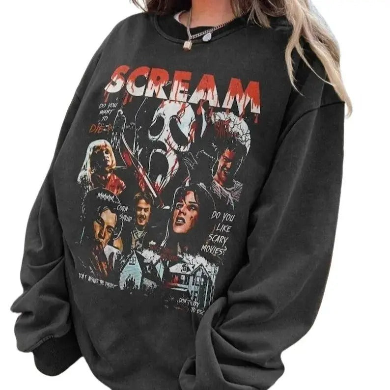 Scream Vintage Halloween Sweatshirt, Halloween Shirt, Ghostface Sweatshirt, Halloween Party Matching Shirt Womenswear...