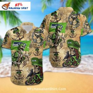 Seahawks Hawaiian Shirt Pirate Skull Vintage Map Style