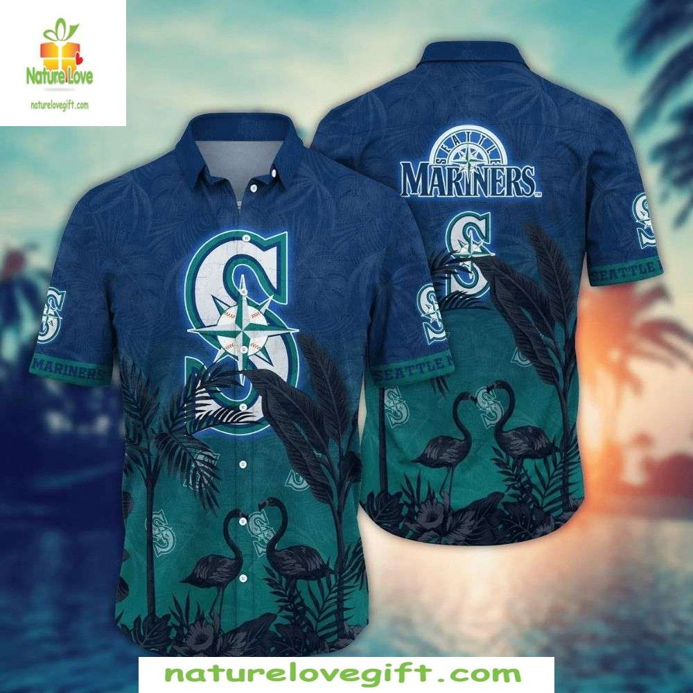 Seattle Mariners Hawaiian Shirt Flamingo Tropical Green Baseball Apparel