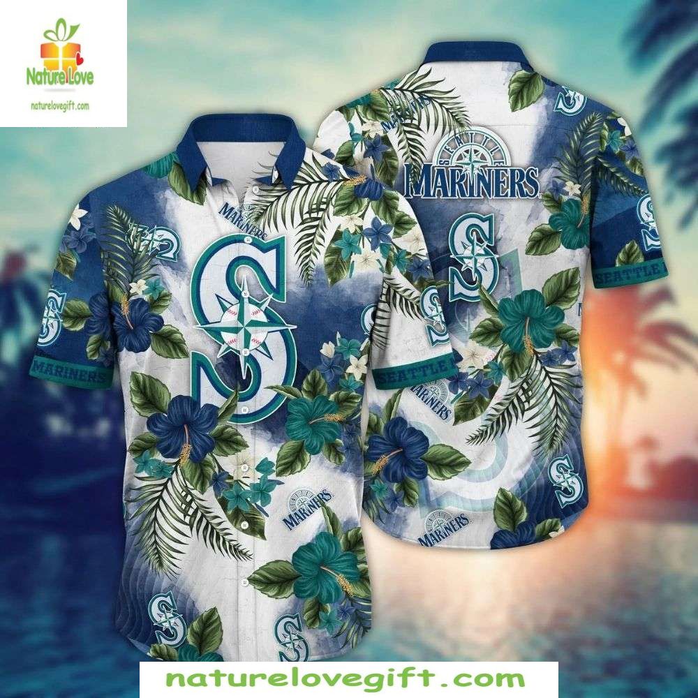 Seattle Mariners Hawaiian Shirt Tropical Hibiscus Palms Baseball Apparel