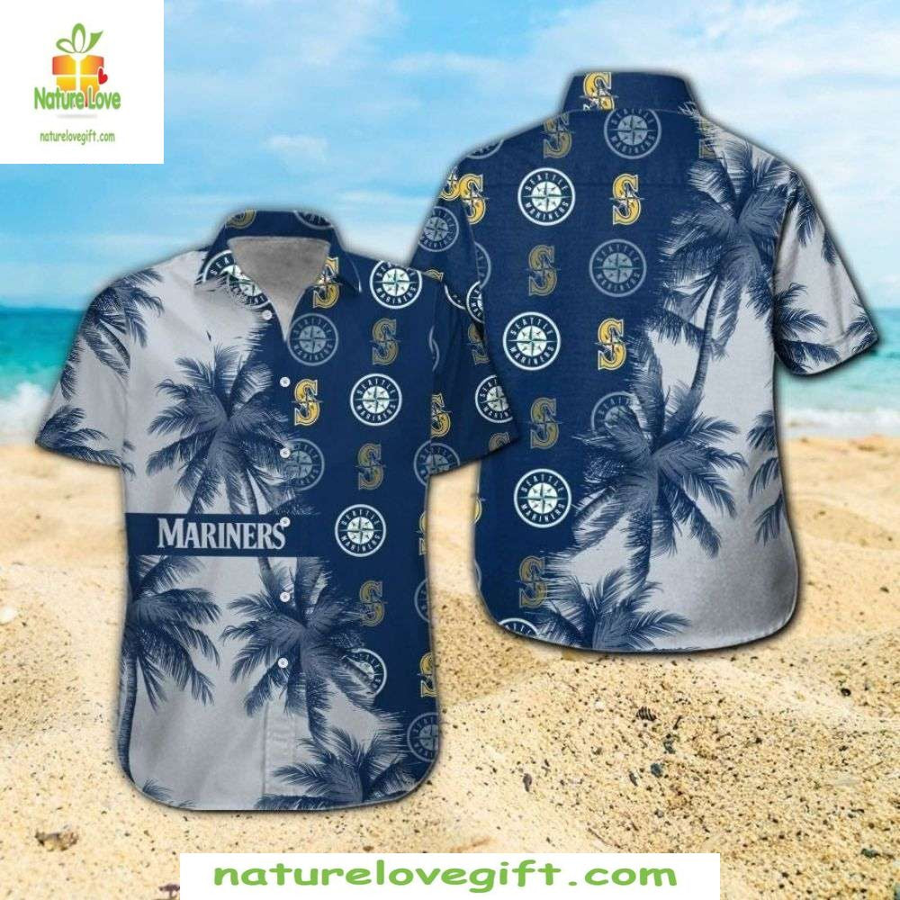Seattle Mariners Hawaiian Shirt Two-Tone Palm Shadows MLB Baseball Apparel
